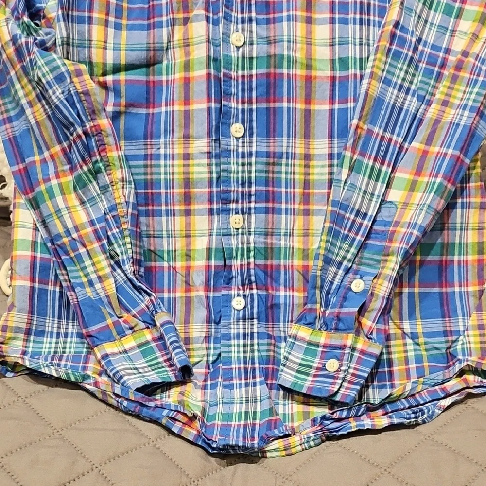Ralph Lauren Boys Blue and Green Button Down Plaid Shirt
